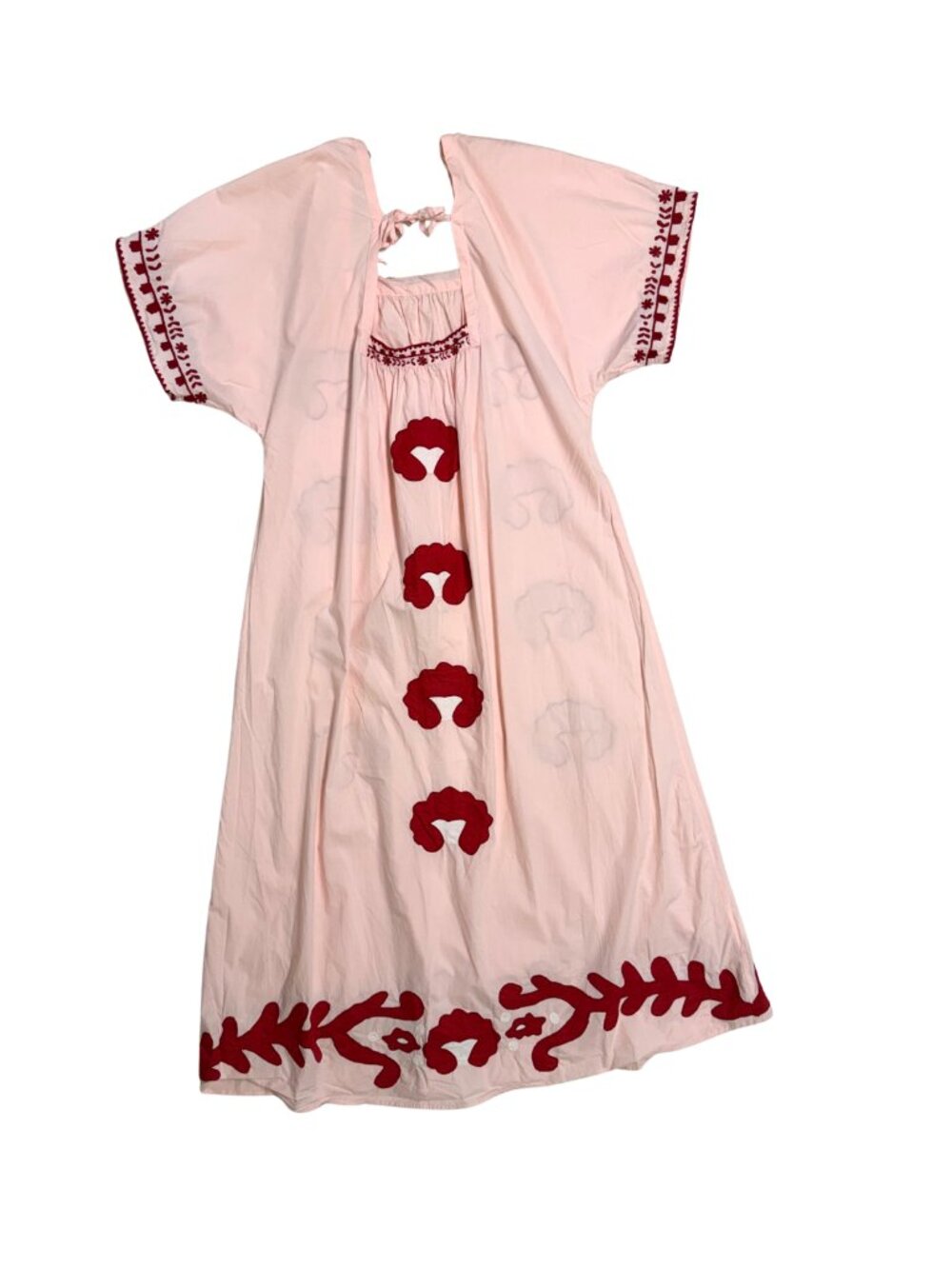 ZARA Limited Edition Embroidered Pink and Red Cotton Swing Dress Size Small - Picture 4 of 6